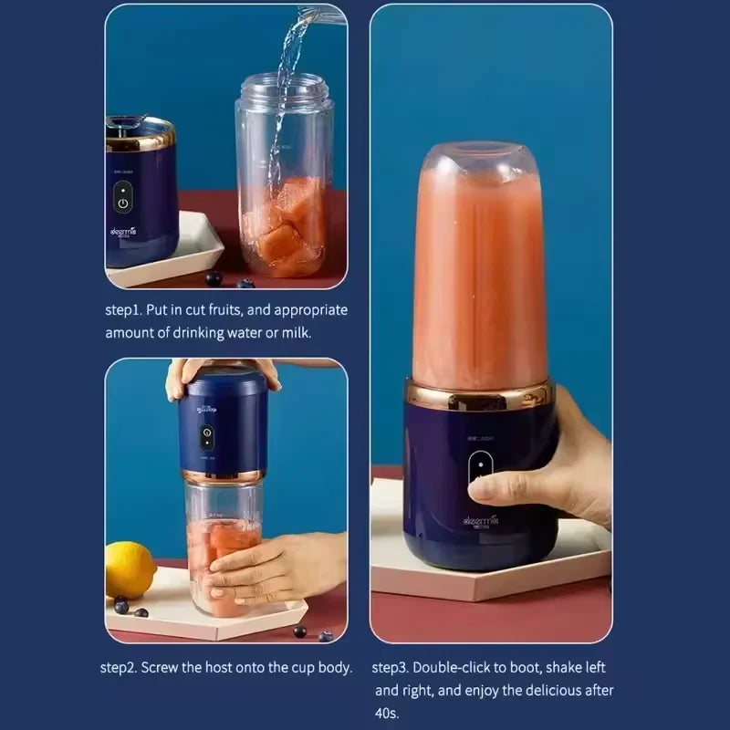 Electric Juicer 6 Blades USB Smoothie Blender Portable Wireless Mini Charging Fruit Squeezer Ice Crush Cup Kitchen Tool
