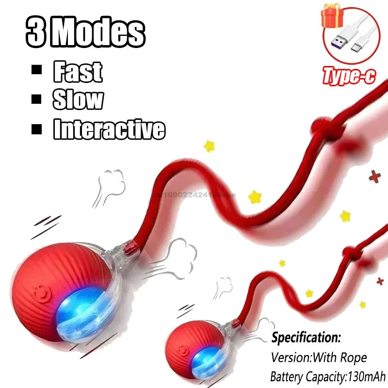 Cat Interactive Ball Toy Automatic Rolling Ball Faux Tail Rechargeable Pet Electric Toy Dog Cat Training Imitate Mouse Products
