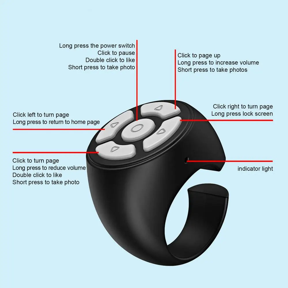 Finger Remote Control Scrolling Ring Tiktoks Remote Mobile Phone Video Remote Control Selfie Stick Camera Bluetoothcompatible 