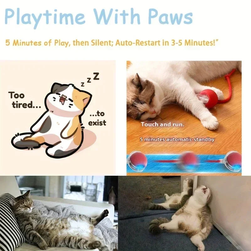 Cat Interactive Ball Toy Automatic Rolling Ball Faux Tail Rechargeable Pet Electric Toy Dog Cat Training Imitate Mouse Products