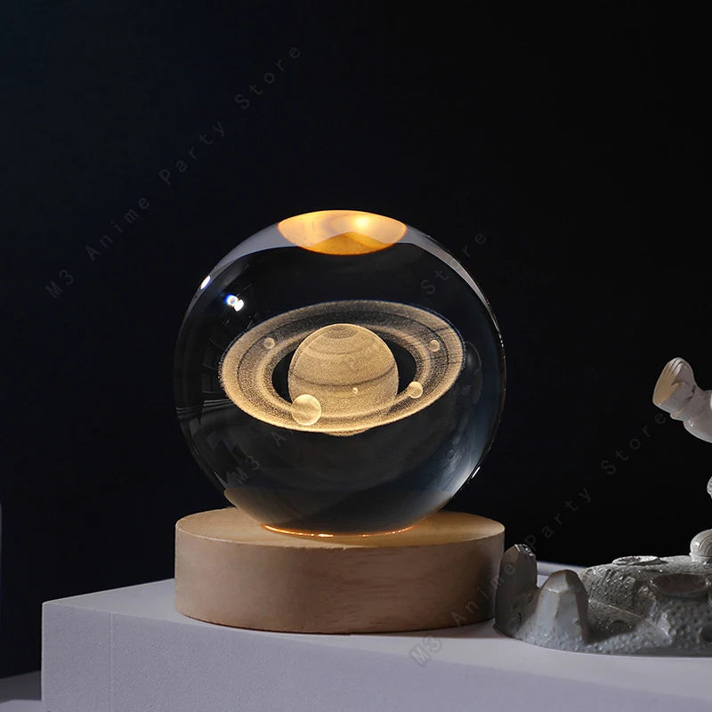 Unique 3D Crystal Ball Night Light Led Lamp Bedside Table Glowing Galaxy Lamp Saturn Planets Moon Children Birthday Gift Toy 5cm
